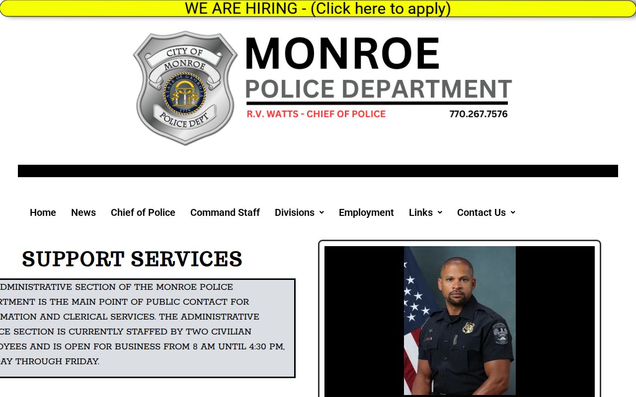 Monroe Police Department records page for Walton County arrest records