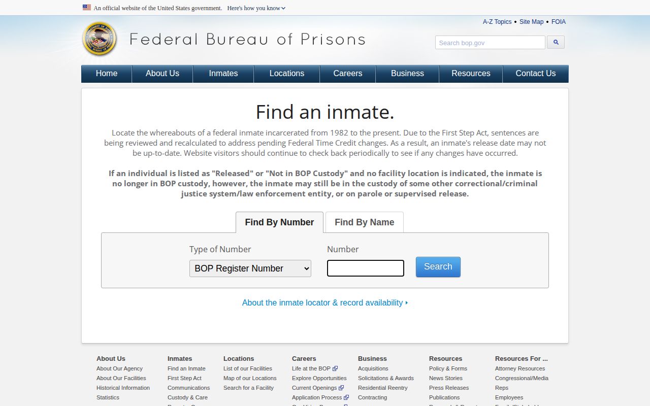 Federal Bureau of Prisons locator for a Walton County custody lead